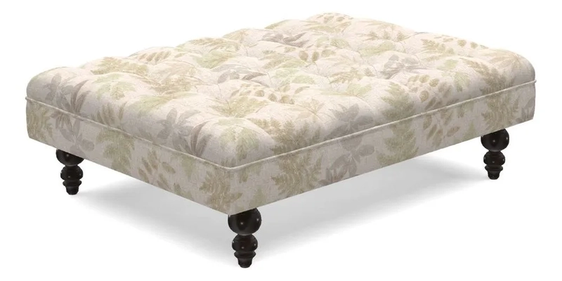 Bedham Footstool in RHS Gertrude Jekyll Lattice Green Alwinton 3 Seater Sofa in RHS Collection on Velvet William Hooker