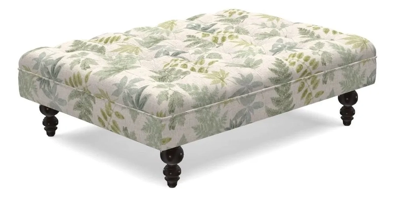 Bedham Footstool in RHS Gertrude Jekyll Lattice Green Alwinton 3 Seater Sofa in RHS Collection on Velvet William Hooker