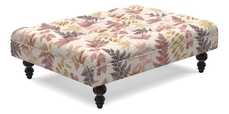 Bedham Footstool in RHS Gertrude Jekyll Lattice Green Alwinton 3 Seater Sofa in RHS Collection on Velvet William Hooker