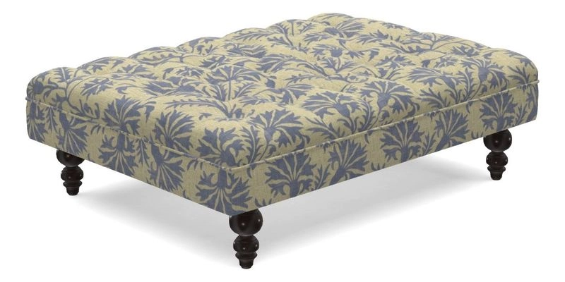 Bedham Footstool in RHS Gertrude Jekyll Lattice Green Alwinton 3 Seater Sofa in RHS Collection on Velvet William Hooker