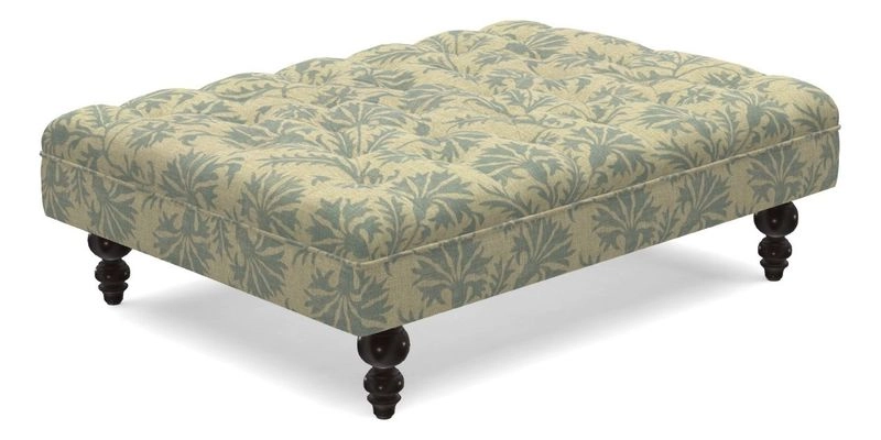 Bedham Footstool in RHS Gertrude Jekyll Lattice Green Alwinton 3 Seater Sofa in RHS Collection on Velvet William Hooker