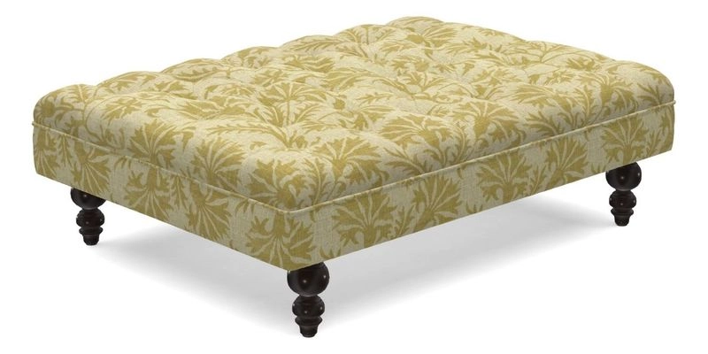Bedham Footstool in RHS Gertrude Jekyll Lattice Green Alwinton 3 Seater Sofa in RHS Collection on Velvet William Hooker