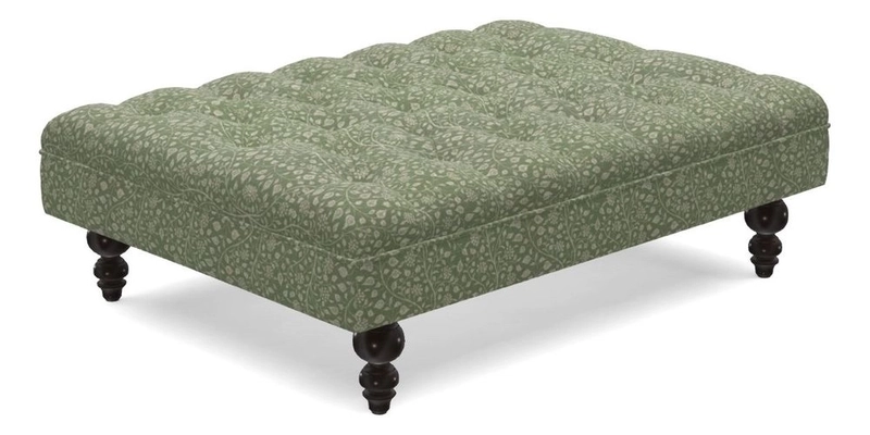 Bedham Footstool in RHS Gertrude Jekyll Lattice Green Alwinton 3 Seater Sofa in RHS Collection on Velvet William Hooker