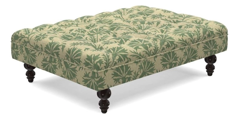 Bedham Footstool in RHS Gertrude Jekyll Lattice Green Alwinton 3 Seater Sofa in RHS Collection on Velvet William Hooker