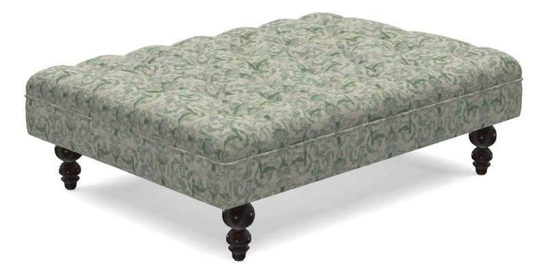 Bedham Footstool in RHS Gertrude Jekyll Lattice Green Alwinton 3 Seater Sofa in RHS Collection on Velvet William Hooker