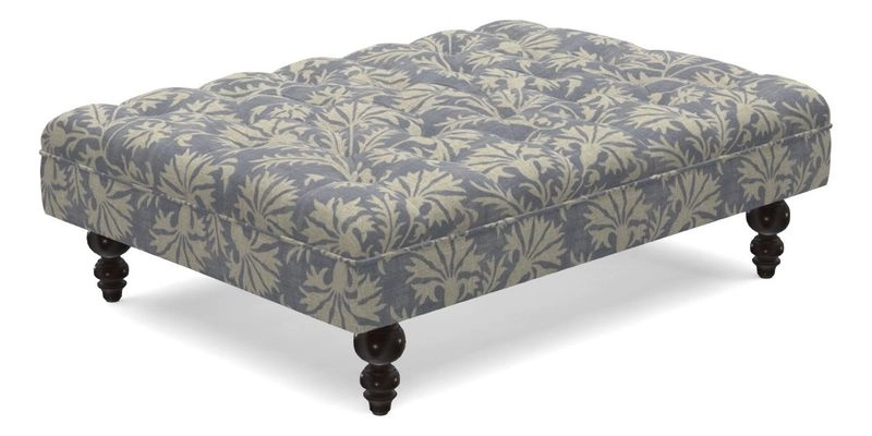 Bedham Footstool in RHS Gertrude Jekyll Lattice Green Alwinton 3 Seater Sofa in RHS Collection on Velvet William Hooker
