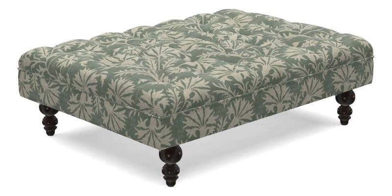 Bedham Footstool in RHS Gertrude Jekyll Lattice Green Alwinton 3 Seater Sofa in RHS Collection on Velvet William Hooker