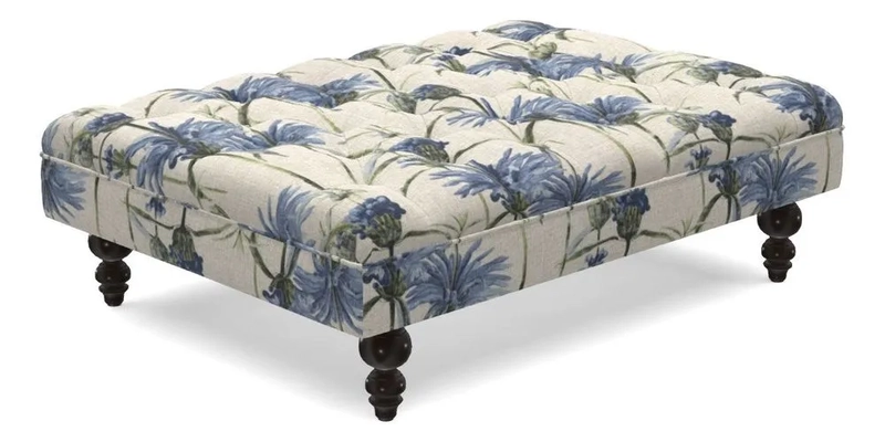 Bedham Footstool in RHS Gertrude Jekyll Lattice Green Alwinton 3 Seater Sofa in RHS Collection on Velvet William Hooker