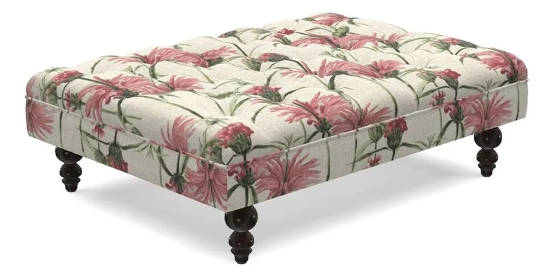 Bedham Footstool in RHS Gertrude Jekyll Lattice Green Alwinton 3 Seater Sofa in RHS Collection on Velvet William Hooker
