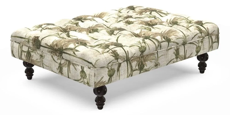 Bedham Footstool in RHS Gertrude Jekyll Lattice Green Alwinton 3 Seater Sofa in RHS Collection on Velvet William Hooker