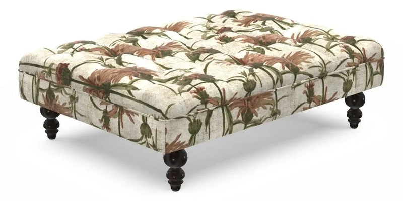 Bedham Footstool in RHS Gertrude Jekyll Lattice Green Alwinton 3 Seater Sofa in RHS Collection on Velvet William Hooker