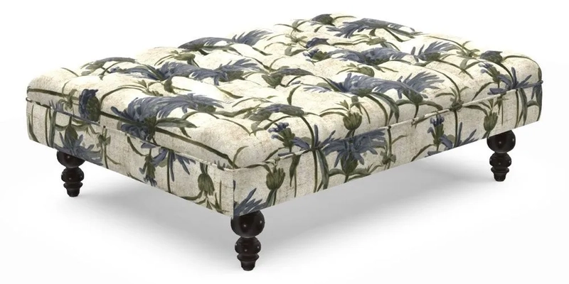 Bedham Footstool in RHS Gertrude Jekyll Lattice Green Alwinton 3 Seater Sofa in RHS Collection on Velvet William Hooker