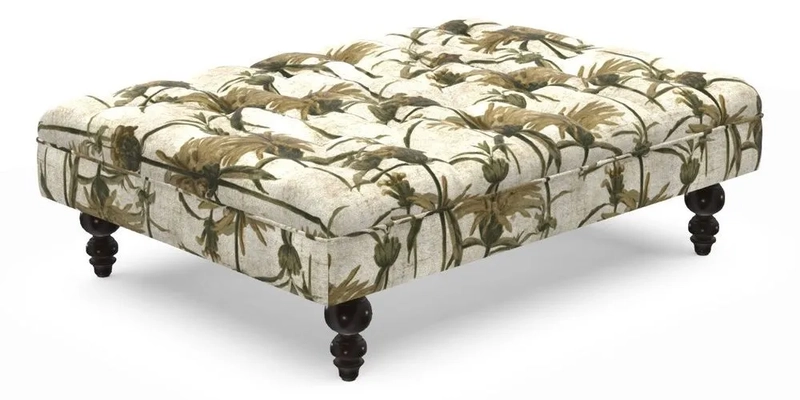 Bedham Footstool in RHS Gertrude Jekyll Lattice Green Alwinton 3 Seater Sofa in RHS Collection on Velvet William Hooker