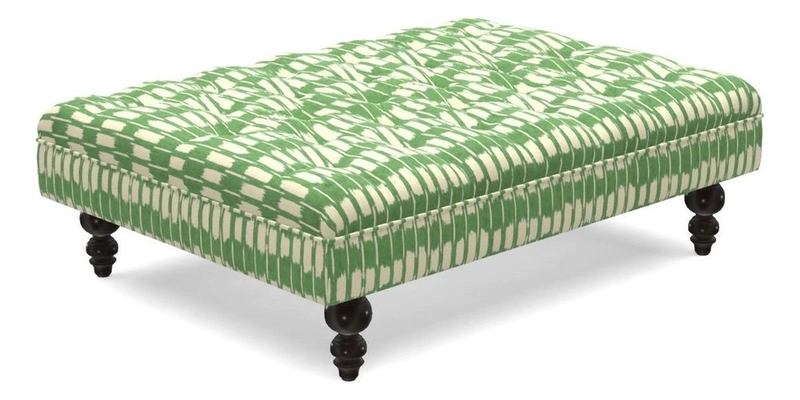 Bedham Footstool in RHS Gertrude Jekyll Lattice Green Alwinton 3 Seater Sofa in RHS Collection on Velvet William Hooker