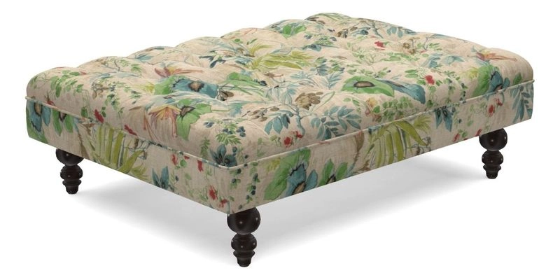 Bedham Footstool in RHS Gertrude Jekyll Lattice Green Alwinton 3 Seater Sofa in RHS Collection on Velvet William Hooker