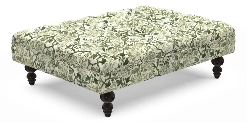 Bedham Footstool in RHS Gertrude Jekyll Lattice Green Alwinton 3 Seater Sofa in RHS Collection on Velvet William Hooker