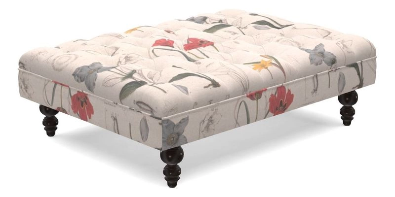 Bedham Footstool in RHS Gertrude Jekyll Lattice Green Alwinton 3 Seater Sofa in RHS Collection on Velvet William Hooker