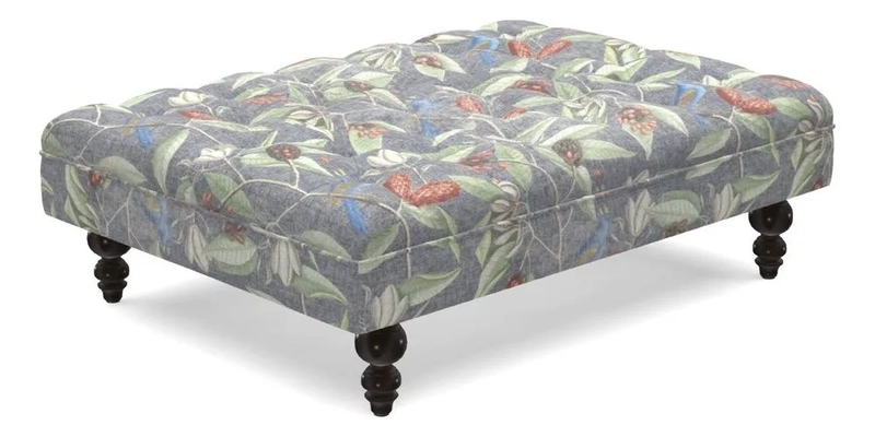 Bedham Footstool in RHS Gertrude Jekyll Lattice Green Alwinton 3 Seater Sofa in RHS Collection on Velvet William Hooker