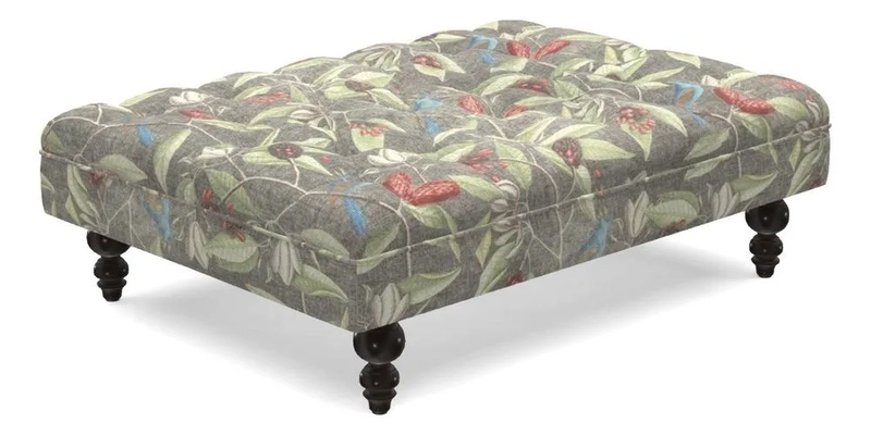 Bedham Footstool in RHS Gertrude Jekyll Lattice Green Alwinton 3 Seater Sofa in RHS Collection on Velvet William Hooker