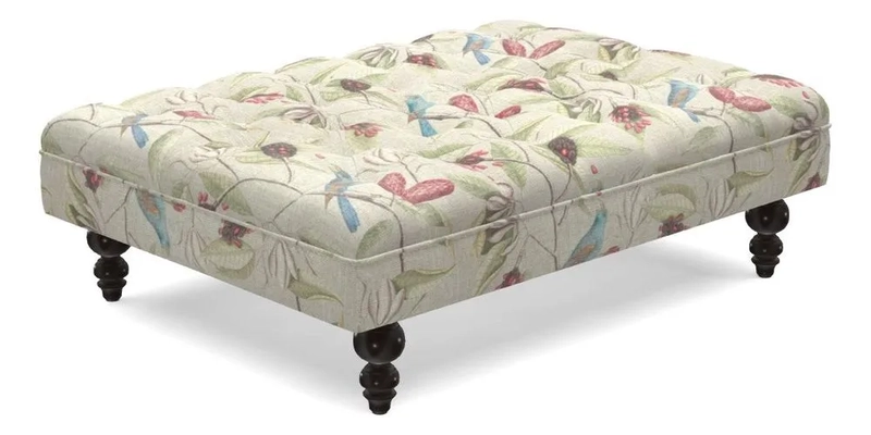 Bedham Footstool in RHS Gertrude Jekyll Lattice Green Alwinton 3 Seater Sofa in RHS Collection on Velvet William Hooker