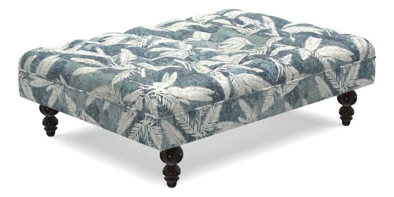 Bedham Footstool in RHS Gertrude Jekyll Lattice Green Alwinton 3 Seater Sofa in RHS Collection on Velvet William Hooker