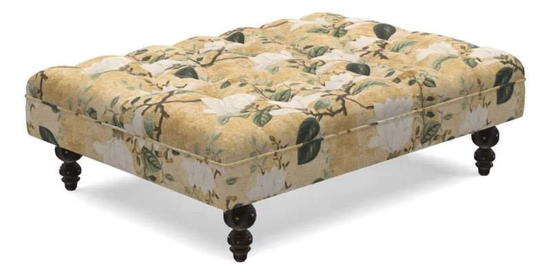 Bedham Footstool in RHS Gertrude Jekyll Lattice Green Alwinton 3 Seater Sofa in RHS Collection on Velvet William Hooker