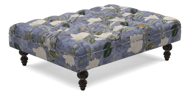 Bedham Footstool in RHS Gertrude Jekyll Lattice Green Alwinton 3 Seater Sofa in RHS Collection on Velvet William Hooker