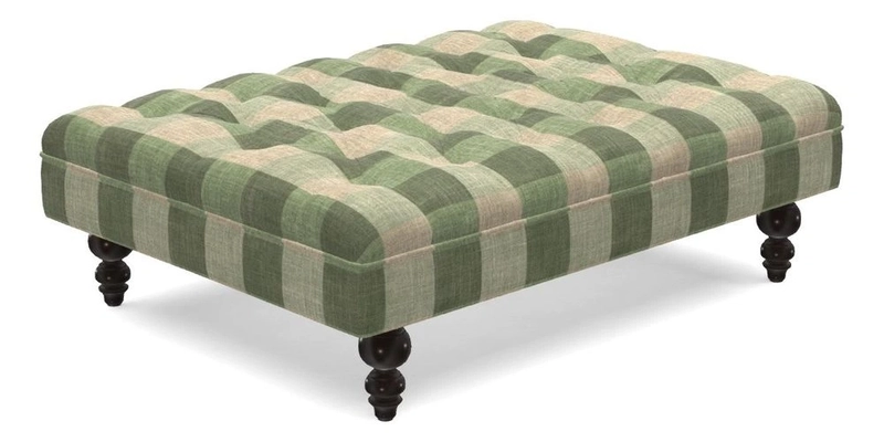 Bedham Footstool in RHS Gertrude Jekyll Lattice Green Alwinton 3 Seater Sofa in RHS Collection on Velvet William Hooker