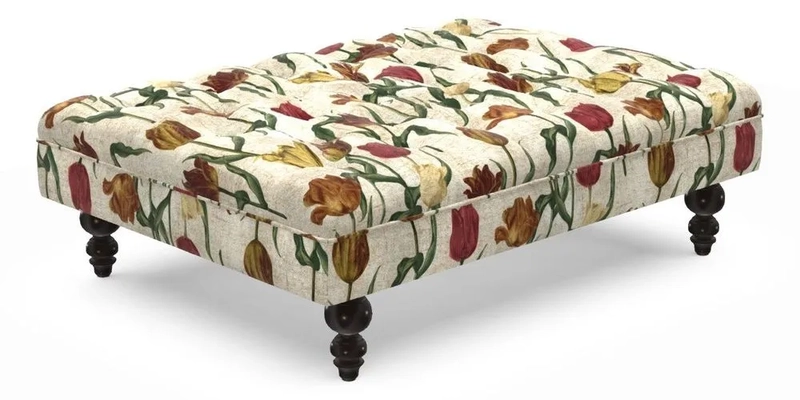 Bedham Footstool in RHS Gertrude Jekyll Lattice Green Alwinton 3 Seater Sofa in RHS Collection on Velvet William Hooker
