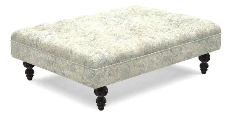 Bedham Footstool in RHS Gertrude Jekyll Lattice Green Alwinton 3 Seater Sofa in RHS Collection on Velvet William Hooker