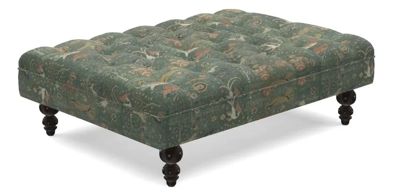 Bedham Footstool in RHS Gertrude Jekyll Lattice Green Alwinton 3 Seater Sofa in RHS Collection on Velvet William Hooker