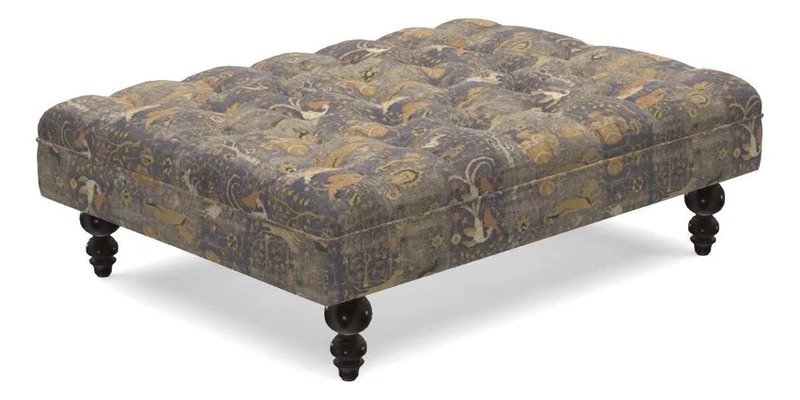 Bedham Footstool in RHS Gertrude Jekyll Lattice Green Alwinton 3 Seater Sofa in RHS Collection on Velvet William Hooker