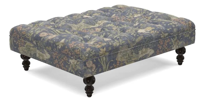 Bedham Footstool in RHS Gertrude Jekyll Lattice Green Alwinton 3 Seater Sofa in RHS Collection on Velvet William Hooker
