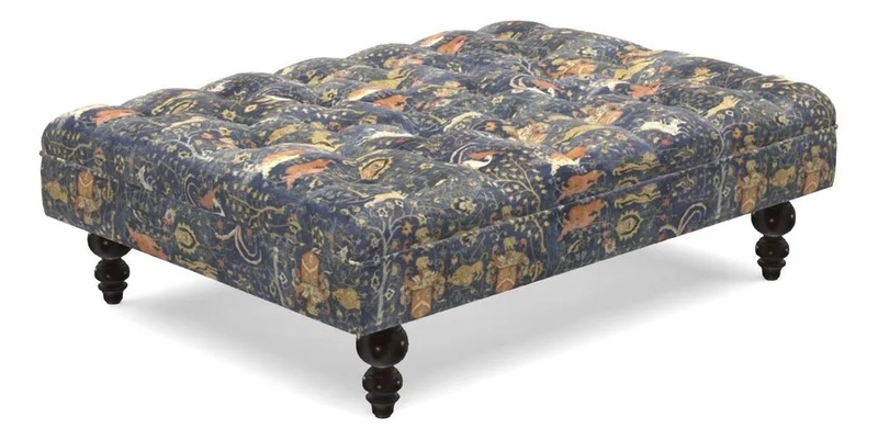 Bedham Footstool in RHS Gertrude Jekyll Lattice Green Alwinton 3 Seater Sofa in RHS Collection on Velvet William Hooker