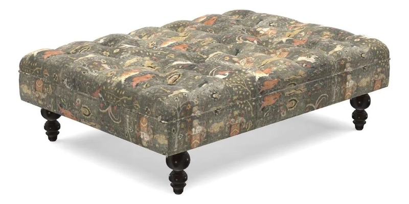 Bedham Footstool in RHS Gertrude Jekyll Lattice Green Alwinton 3 Seater Sofa in RHS Collection on Velvet William Hooker