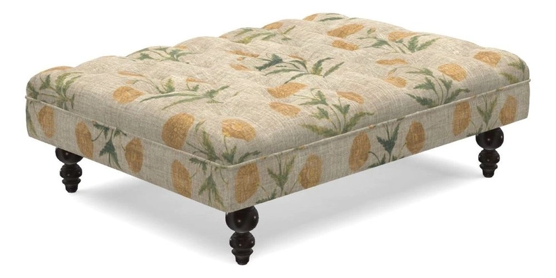 Bedham Footstool in RHS Gertrude Jekyll Lattice Green Alwinton 3 Seater Sofa in RHS Collection on Velvet William Hooker