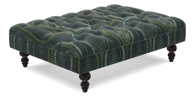 Bedham Footstool in RHS Gertrude Jekyll Lattice Green Alwinton 3 Seater Sofa in RHS Collection on Velvet William Hooker