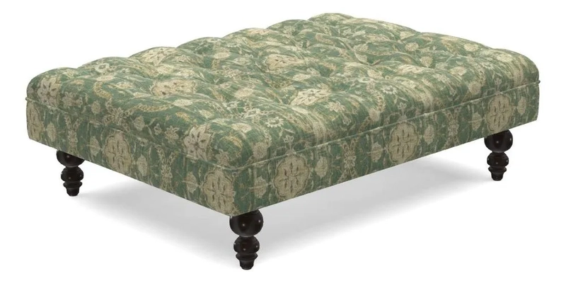 Bedham Footstool in RHS Gertrude Jekyll Lattice Green Alwinton 3 Seater Sofa in RHS Collection on Velvet William Hooker