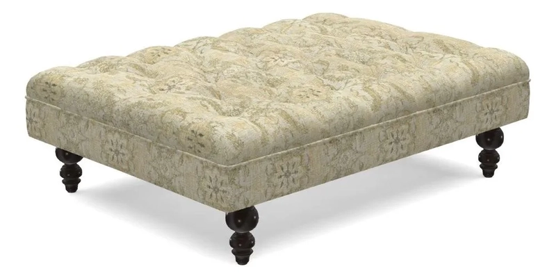 Bedham Footstool in RHS Gertrude Jekyll Lattice Green Alwinton 3 Seater Sofa in RHS Collection on Velvet William Hooker
