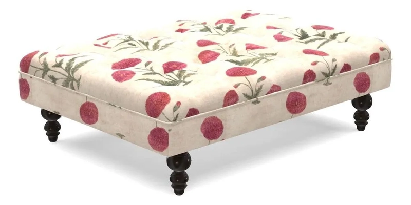 Bedham Footstool in RHS Gertrude Jekyll Lattice Green Alwinton 3 Seater Sofa in RHS Collection on Velvet William Hooker