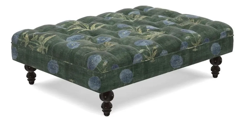 Bedham Footstool in RHS Gertrude Jekyll Lattice Green Alwinton 3 Seater Sofa in RHS Collection on Velvet William Hooker