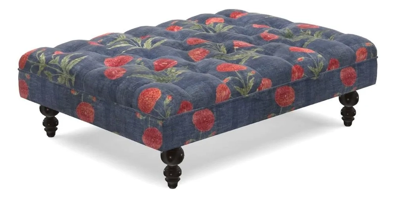 Bedham Footstool in RHS Gertrude Jekyll Lattice Green Alwinton 3 Seater Sofa in RHS Collection on Velvet William Hooker