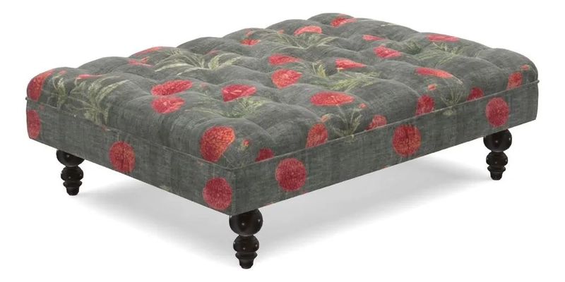 Bedham Footstool in RHS Gertrude Jekyll Lattice Green Alwinton 3 Seater Sofa in RHS Collection on Velvet William Hooker