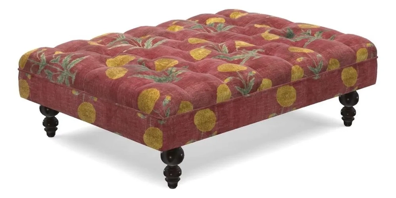 Bedham Footstool in RHS Gertrude Jekyll Lattice Green Alwinton 3 Seater Sofa in RHS Collection on Velvet William Hooker