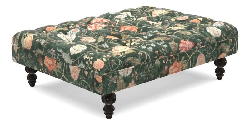 Bedham Footstool in RHS Gertrude Jekyll Lattice Green Alwinton 3 Seater Sofa in RHS Collection on Velvet William Hooker