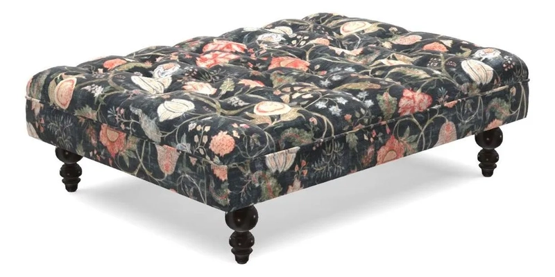 Bedham Footstool in RHS Gertrude Jekyll Lattice Green Alwinton 3 Seater Sofa in RHS Collection on Velvet William Hooker