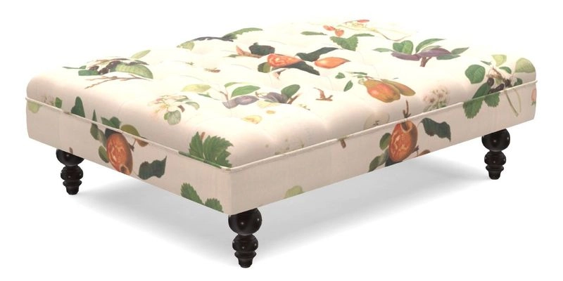 Bedham Footstool in RHS Gertrude Jekyll Lattice Green Alwinton 3 Seater Sofa in RHS Collection on Velvet William Hooker