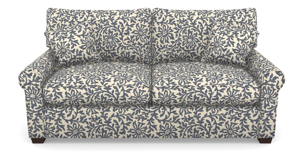 Product photograph of Bignor Sofa Bed 3 Seater Sofa Bed In V A Brompton Collection - Floral Scroll - Midnight Blue from Sofas and Stuff Limited