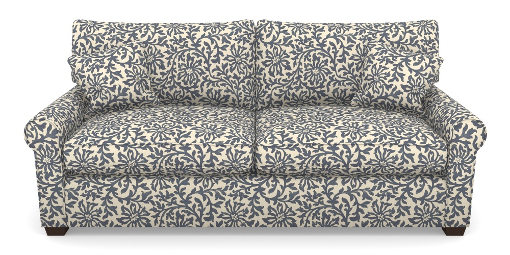 Product photograph of Bignor Sofa Bed 4 Seater Sofa Bed In V A Brompton Collection - Floral Scroll - Midnight Blue from Sofas and Stuff Limited