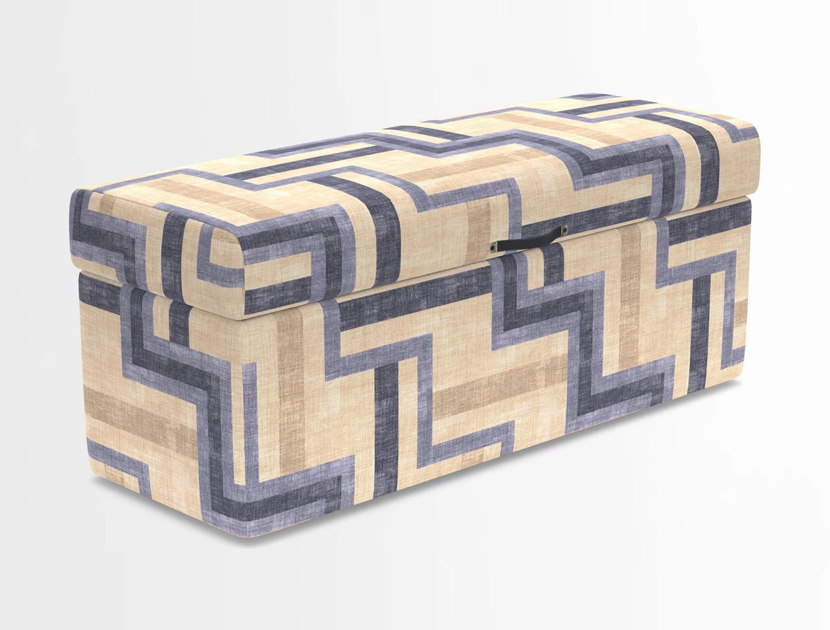 Birdham medium blanket box in Spill Resistant Gertrude Jekyll Ornamental Duck Egg and Alwinton 3 seater sofa in Spill Resistant Sussex Stripe Mocha
